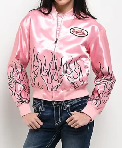Von Dutch Pink Satin Bomber Jacket