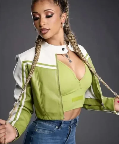 WWE NXT Kelani Jordan Cropped Moto Leather Jacket