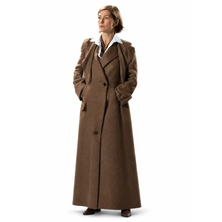 Wife and Dog 2026 Rosamund Pike Brown Long Wool Coat