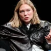 Women Lea Seydoux Button Up Leather Jacket