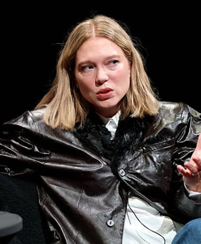 Women Lea Seydoux Button Up Leather Jacket