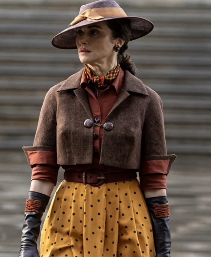 Women Rachel Weisz Tan Zip Up Cropped Outerwear
