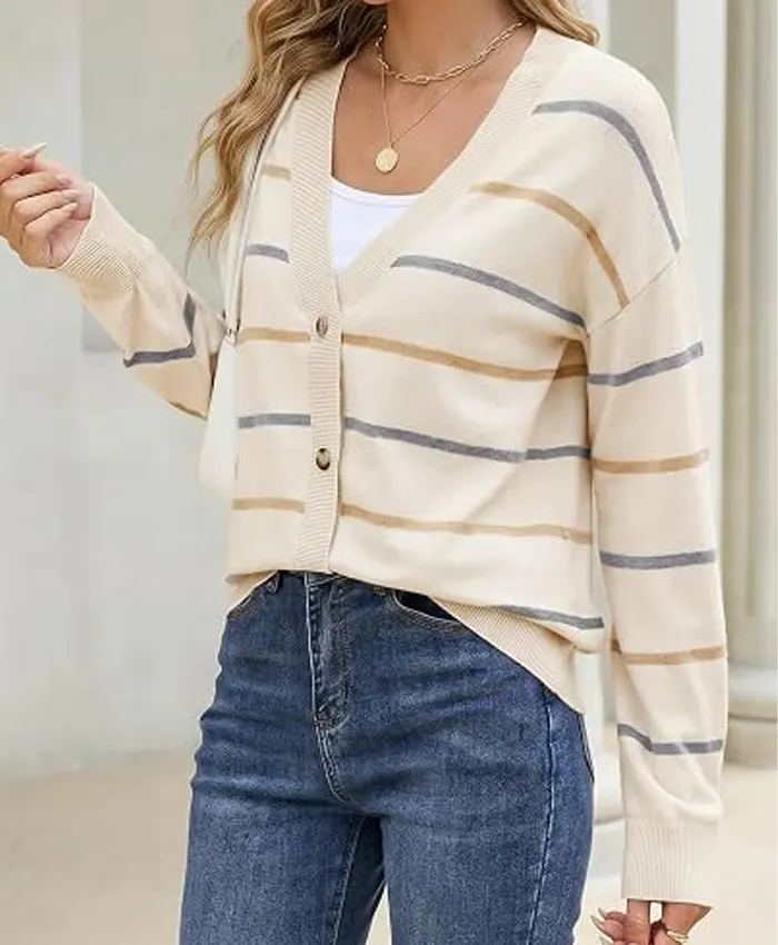 Women’s Striped Knit Cardigan Sweater