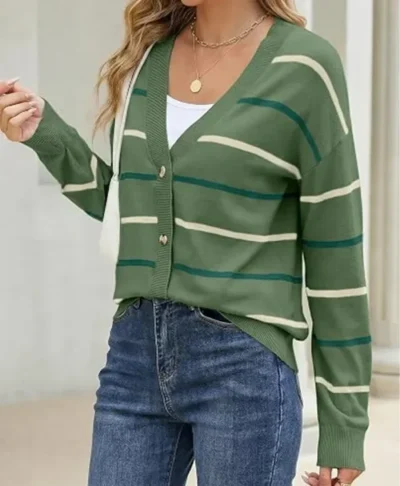 Women’s Striped Knit Cardigan Sweater