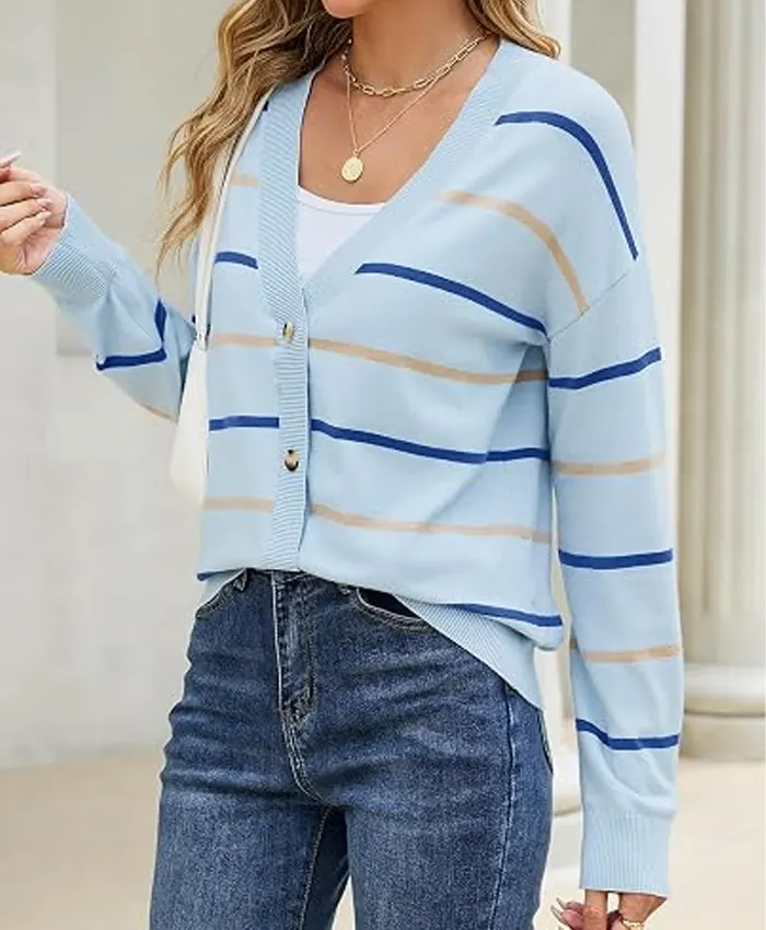 Women’s Striped Knit Cardigan Sweater