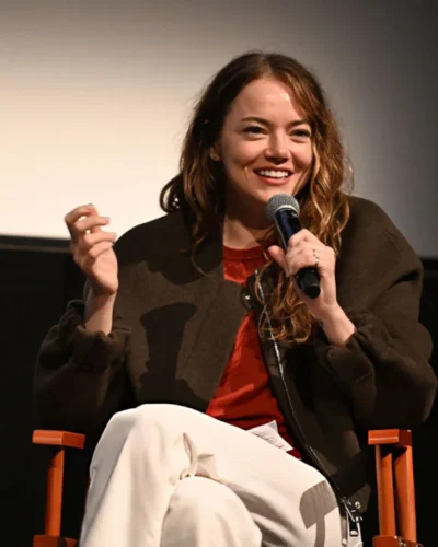 You Can See Everything Premiere Emma Stone Brown Jacket