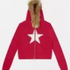 buy Adults S02 Amita Rao Red Star Print Fur Hooded Jacket