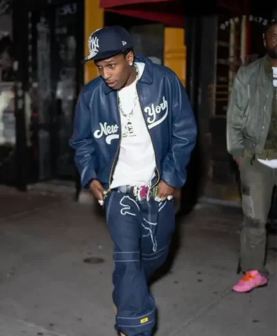 A$AP Rocky New York Navy Blue Leather Jacket