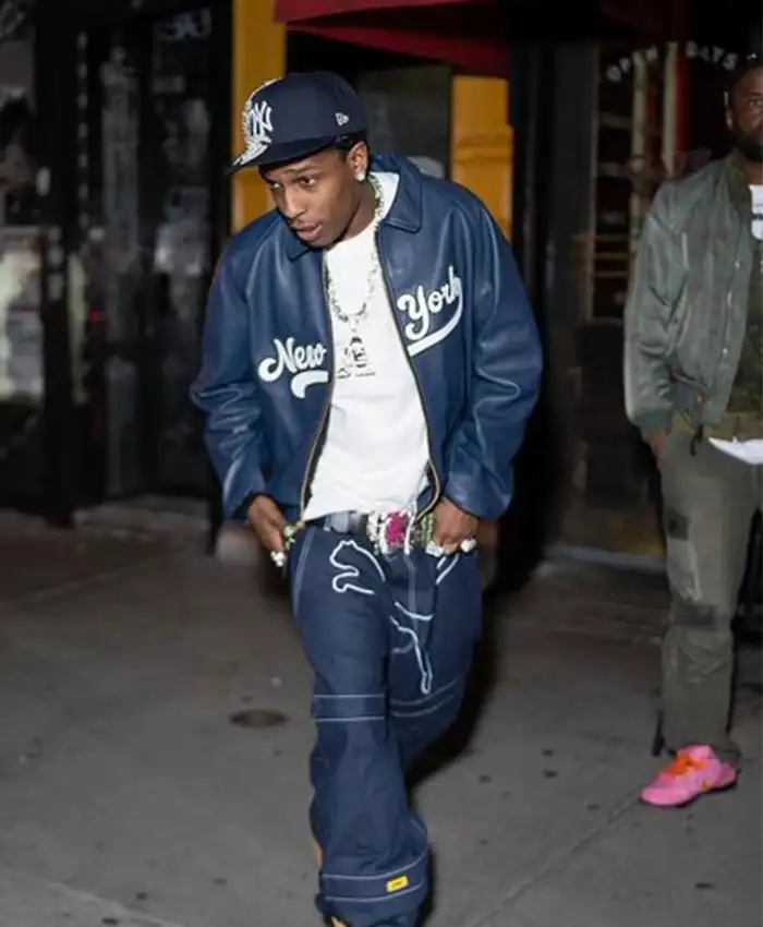 A$AP Rocky New York Navy Blue Leather Jacket