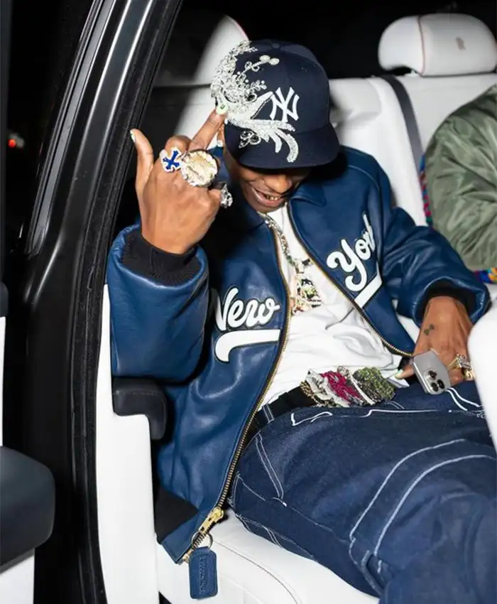 A$AP Rocky New York Navy Blue Leather Jacket
