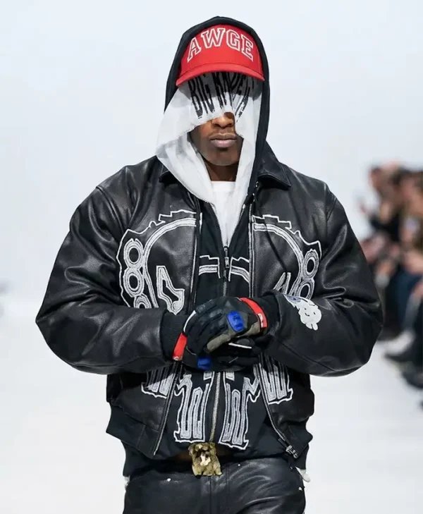 A$AP Rocky Punisher Logo Black Leather Jacket