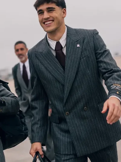 AMIRI FC Barcelona Grey Pinstripe Wool Suit 2026