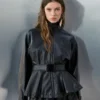 Adidas x ASOS Black Leather Peplum Track Jacket