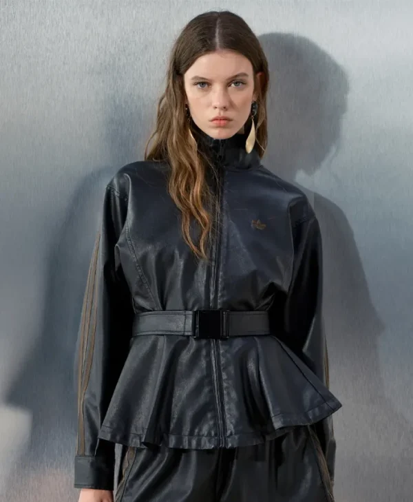 Adidas x ASOS Black Leather Peplum Track Jacket