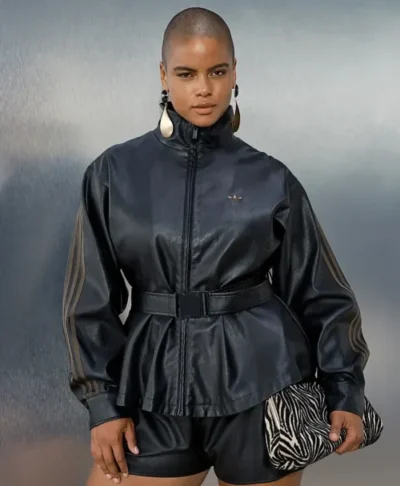 Adidas x ASOS Black Leather Peplum Track Jacket