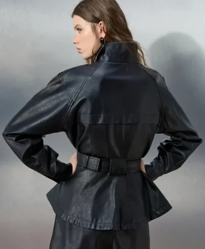 Adidas x ASOS Black Leather Peplum Track Jacket