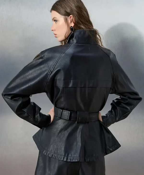Adidas x ASOS Black Leather Peplum Track Jacket