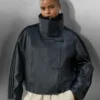 Adidas x Asos Oversized Black Leather Funnel Neck Jacket