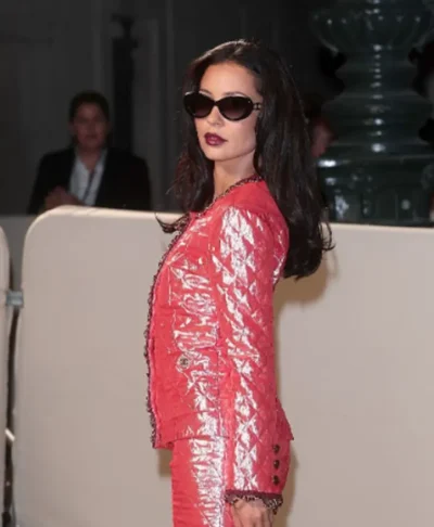 Alexa-Demie-Paris-Fashion-Week-Show-2026-Metallic-Pink-Quilted-Jacket-Side