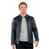 Alfie Allen The Institute S02 Navy Blue Leather Jacket