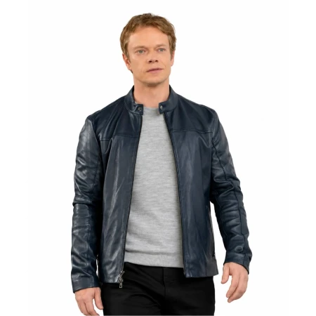 Alfie Allen The Institute S02 Navy Blue Leather Jacket