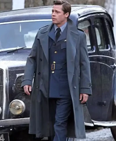 Allied Brad Pitt Double Breasted Long Trench Coat