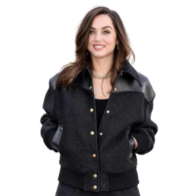Ana de Armas Black Varsity Bomber Jacket