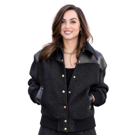 Ana de Armas Black Varsity Bomber Jacket
