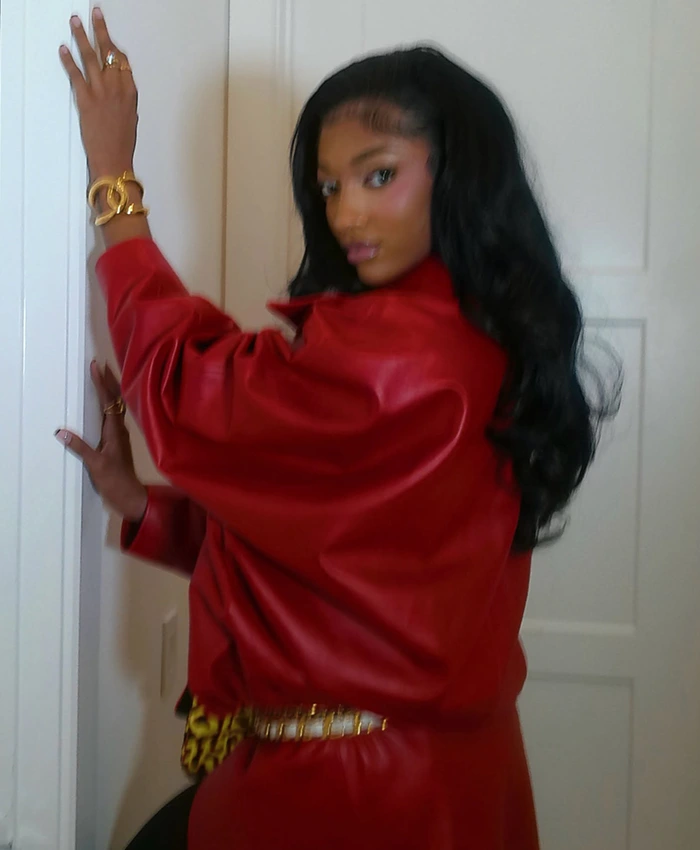 Angel Reese Atlanta Falcons Game Red Leather Jacket