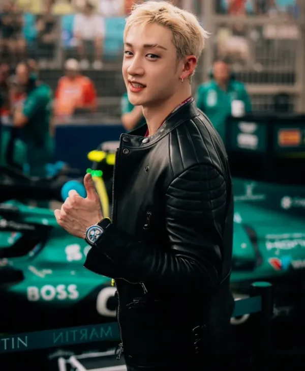 Aston Martin F1 Bang Chan Black Leather Jacket
