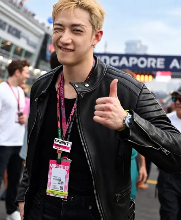 Aston Martin F1 Bang Chan Black Leather Jacket