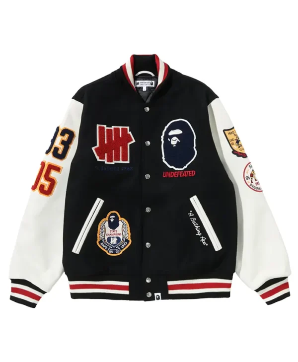 BAPE x UNDEFEATED Black Varsity Jacket