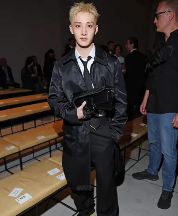 Bang Chan Fendi Milan Fashion Week Black Long Jacket