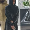 Bianca Censori Black Leather Trench Coat