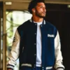 Blake Corum Tunnel Walk Navy Wool Leather Jacket