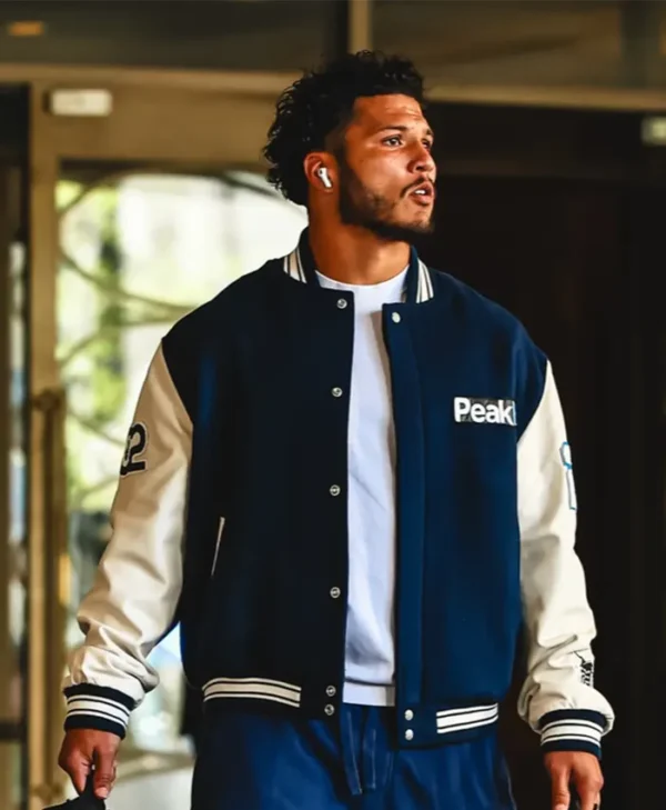 Blake Corum Tunnel Walk Navy Wool Leather Jacket