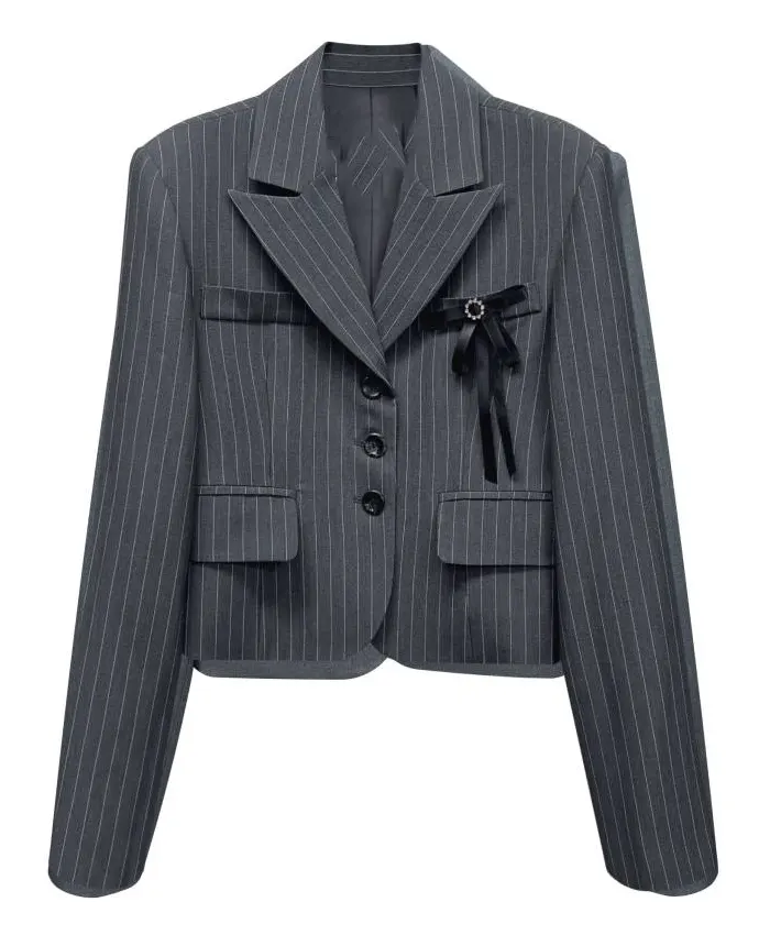 Bona Avel Pinstripe Crop Jacket Charcoal
