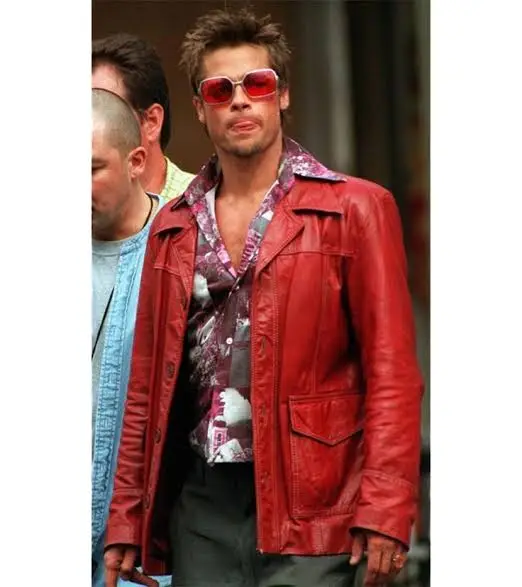 Brad Pitt Fight Club Costume Maroon Leather Jacket