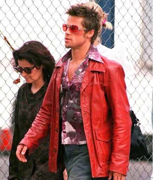 Brad Pitt Fight Club Costume Maroon Leather Jacket