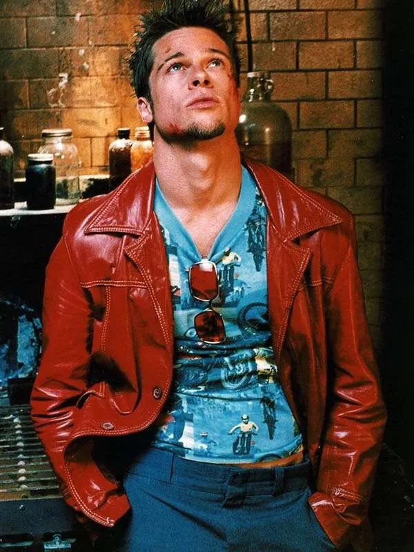 Brad Pitt Fight Club Costume Maroon Leather Jacket