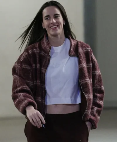 Caitlin Clark Burgundy Plaid Fleece Jacket