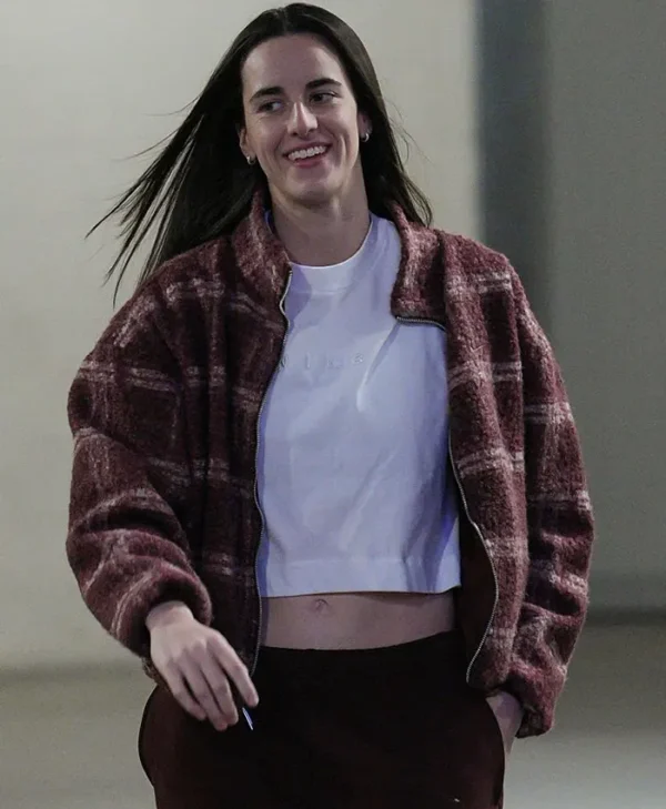 Caitlin Clark Burgundy Plaid Fleece Jacket