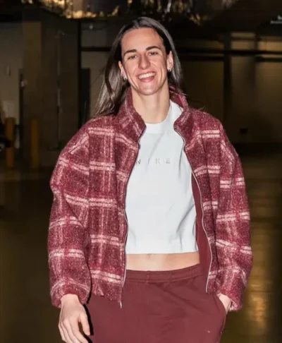 Caitlin Clark Burgundy Plaid Fleece Jacket