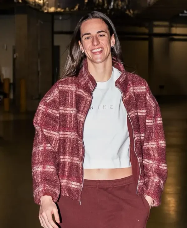 Caitlin Clark Burgundy Plaid Fleece Jacket