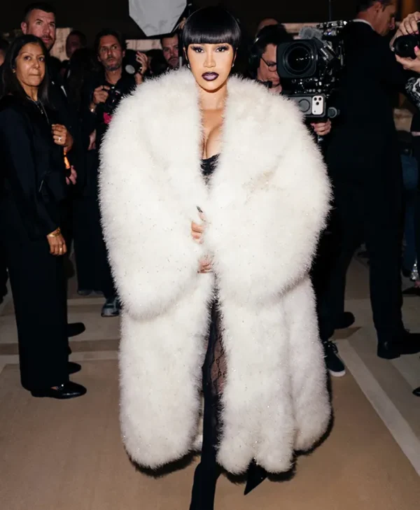 Cardi B Gucci Spring 2027 White Fur Coat