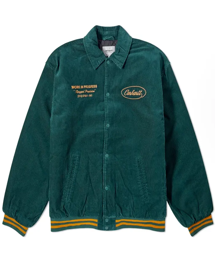 Carhartt WIP Rugged Green Corduroy Letterman Jacket