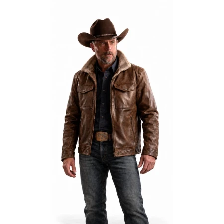 Charles Esten Homestead The Series S02 Brown Shearling Collar Jacket