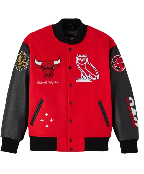 Chicago Bulls x OVO Raglan Full-Snap Varsity Jacket