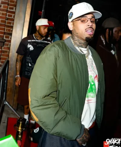 Chris Brown NYC Party Green Bomber Jacket