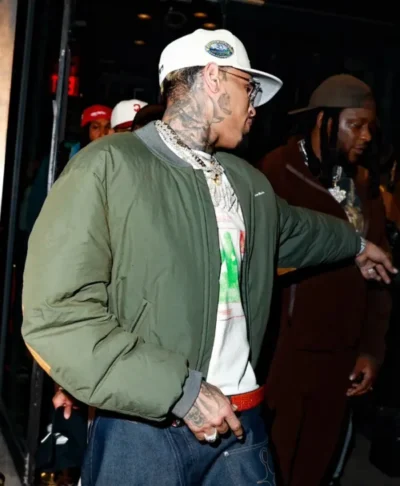 Chris Brown NYC Party Green Bomber Jacket